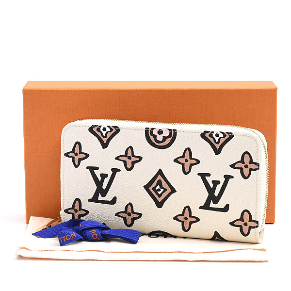 ルイヴィトン 財布 レディース メンズ ワイルド アット ハート ジッピーウォレット クリームベージュ系 M80676 Louis Vuitton 中古