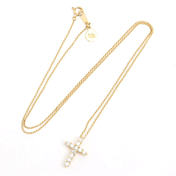 ジャスティンデイビス ネックレス レディース ダイヤ クロス ペンダント D0.43ct 十字架 イエローゴールド K18YG 750YG Justin Davis 中古