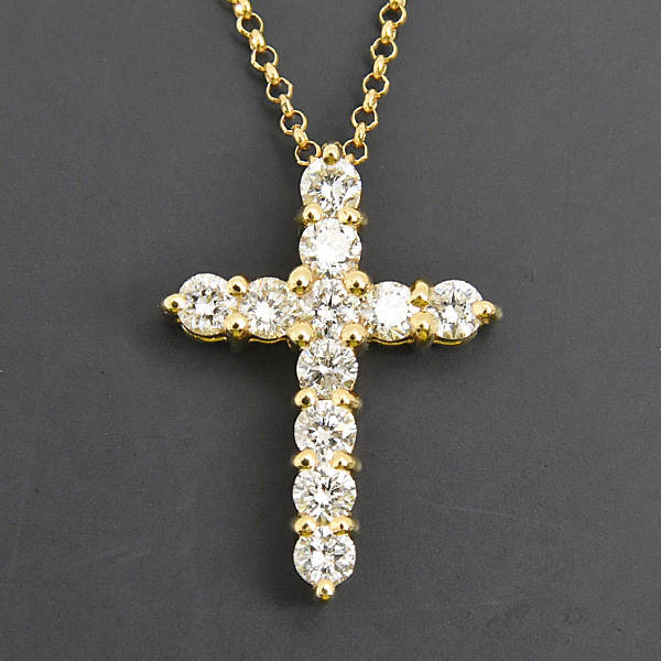 ジャスティンデイビス ネックレス レディース ダイヤ クロス ペンダント D0.43ct 十字架 イエローゴールド K18YG 750YG Justin Davis 中古