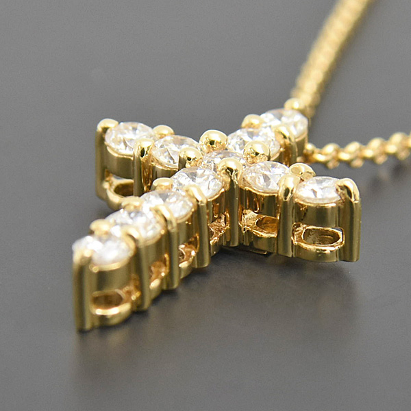 ジャスティンデイビス ネックレス レディース ダイヤ クロス ペンダント D0.43ct 十字架 イエローゴールド K18YG 750YG Justin Davis 中古
