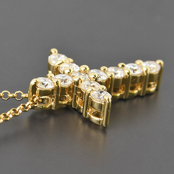 ジャスティンデイビス ネックレス レディース ダイヤ クロス ペンダント D0.43ct 十字架 イエローゴールド K18YG 750YG Justin Davis 中古
