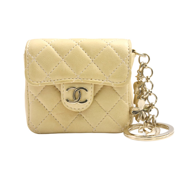 シャネル キーホルダー レディース ミニミニマトラッセチャームキーホルダー マトラッセ ラムスキン ベージュ CHANEL 中古