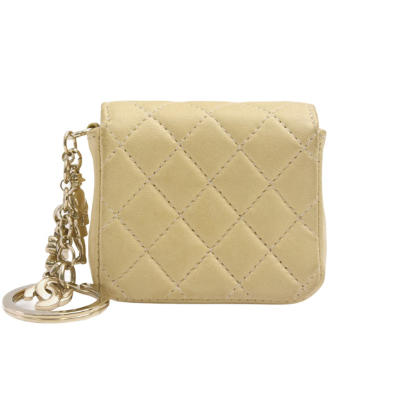 シャネル キーホルダー レディース ミニミニマトラッセチャームキーホルダー マトラッセ ラムスキン ベージュ CHANEL 中古