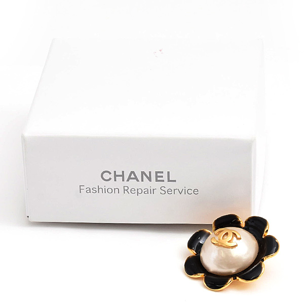 シャネル ブローチ レディース フラワーモチーフ フェイクパール ココマーク ヴィンテージ ブラック ゴールド GP CHANEL 中古