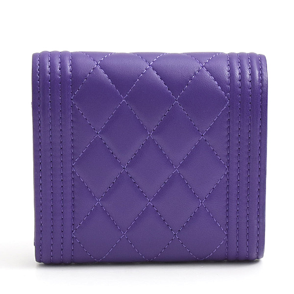 シャネル 財布 レディース ボーイシャネル スモールウォレット 3つ折り財布 ラムスキン パープル CHANEL A80734 中古
