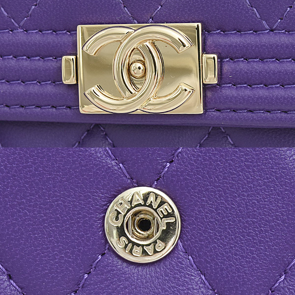 シャネル 財布 レディース ボーイシャネル スモールウォレット 3つ折り財布 ラムスキン パープル CHANEL A80734 中古