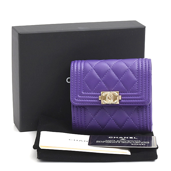 シャネル 財布 レディース ボーイシャネル スモールウォレット 3つ折り財布 ラムスキン パープル CHANEL A80734 中古