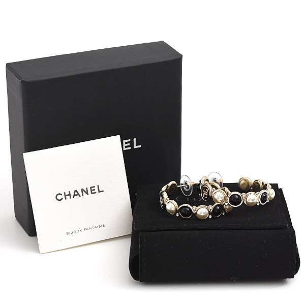 シャネル ピアス レディース ココマーク フェイクパール ラインストーン フープ B19B ゴールド GP CHANEL 中古