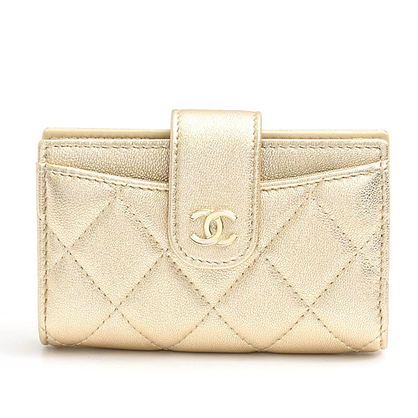 シャネル 財布 レディース マトラッセ クラシック スモールウォレット ゴールド ラムスキン CHANEL AP1991 中古