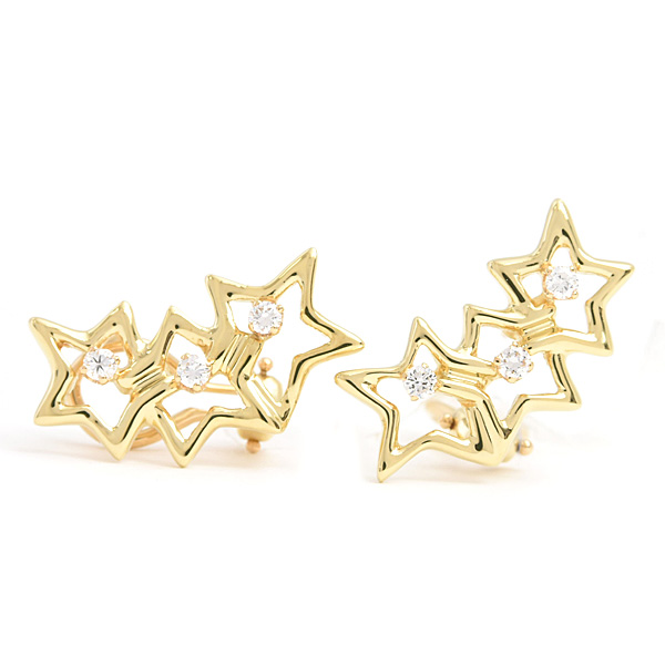 ティファニー ピアス レディース トリプルスター ダイヤ ピアス イエローゴールド 750YG TIFFANY 中古