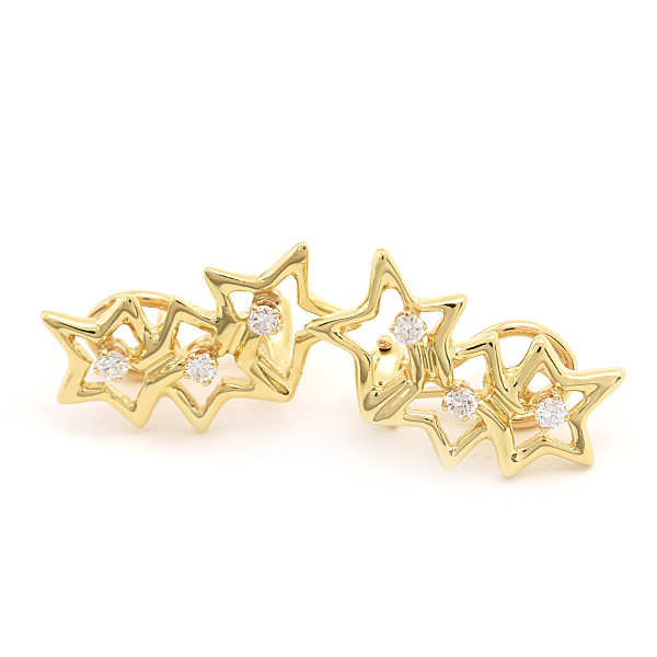 ティファニー ピアス レディース トリプルスター ダイヤ ピアス イエローゴールド 750YG TIFFANY 中古