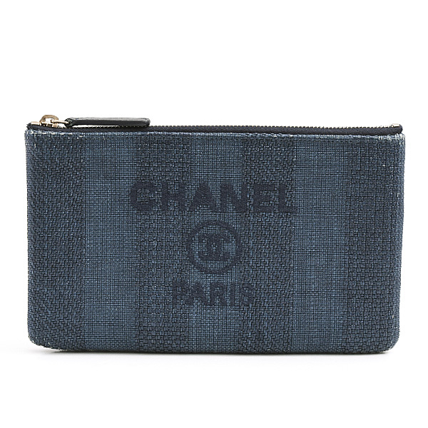 シャネル バッグ レディース ドーヴィル ロゴ ポーチ ミニバッグ クラッチ ストロー ネイビー CHANEL 中古