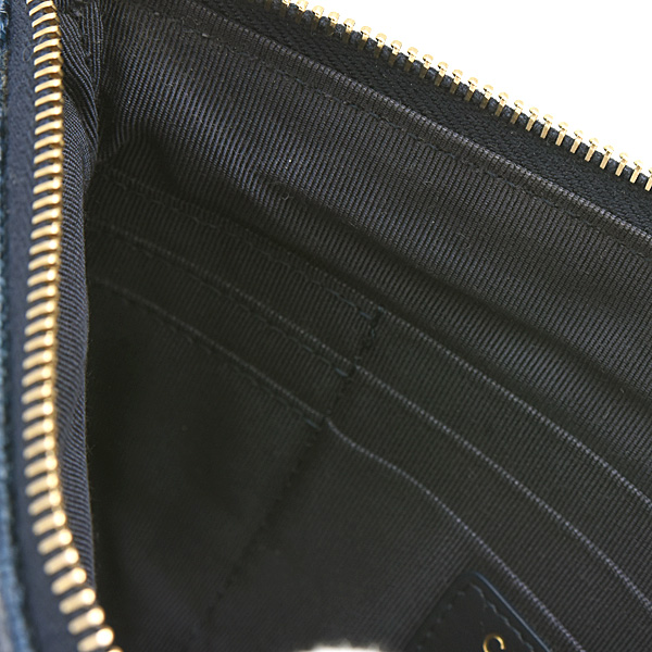 シャネル バッグ レディース ドーヴィル ロゴ ポーチ ミニバッグ クラッチ ストロー ネイビー CHANEL 中古