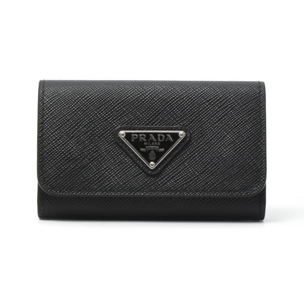 プラダ ブランド小物 メンズ レディース キーリング付き4連キーケース 鍵入れ サフィアーノレザー ブラック 1PG004 PRADA 中古