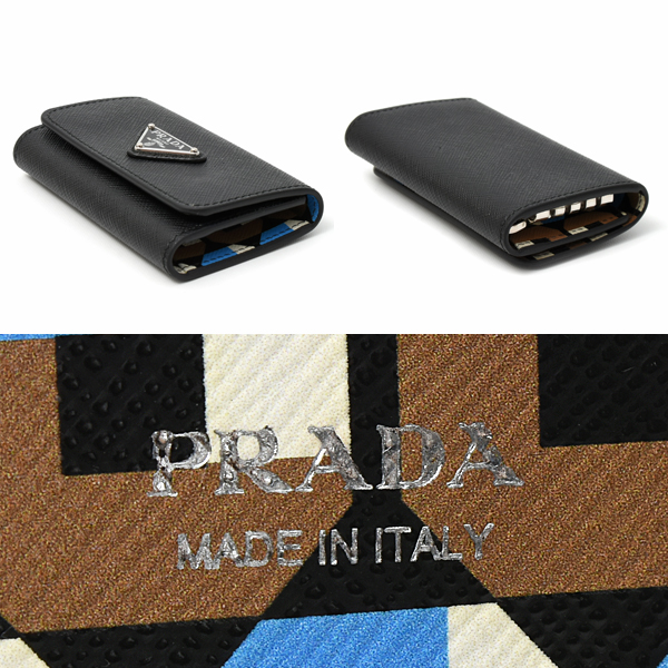 プラダ ブランド小物 メンズ レディース キーリング付き4連キーケース 鍵入れ サフィアーノレザー ブラック 1PG004 PRADA 中古