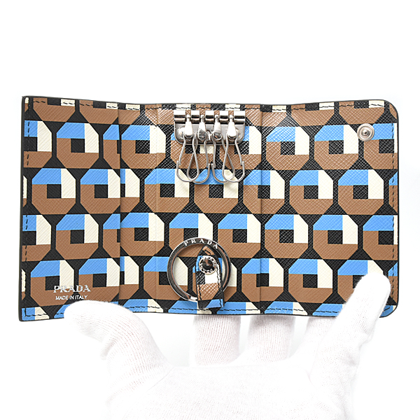 プラダ ブランド小物 メンズ レディース キーリング付き4連キーケース 鍵入れ サフィアーノレザー ブラック 1PG004 PRADA 中古
