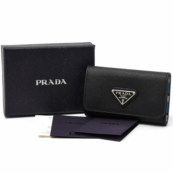 プラダ ブランド小物 メンズ レディース キーリング付き4連キーケース 鍵入れ サフィアーノレザー ブラック 1PG004 PRADA 中古