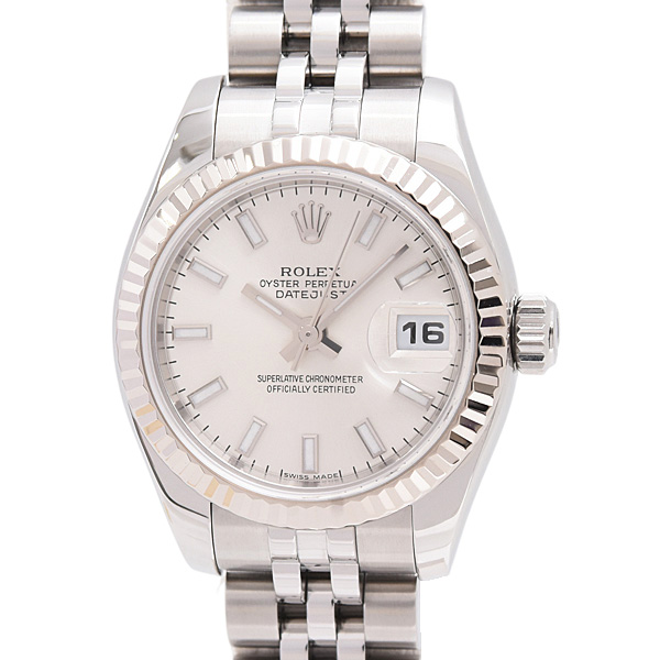 ロレックス 時計 レディース デイトジャスト 自動巻 D番 シルバー文字盤 SS×WG ROLEX 179174 中古