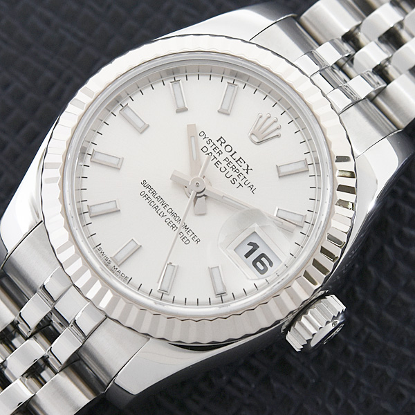 ロレックス 時計 レディース デイトジャスト 自動巻 D番 シルバー文字盤 SS×WG ROLEX 179174 中古