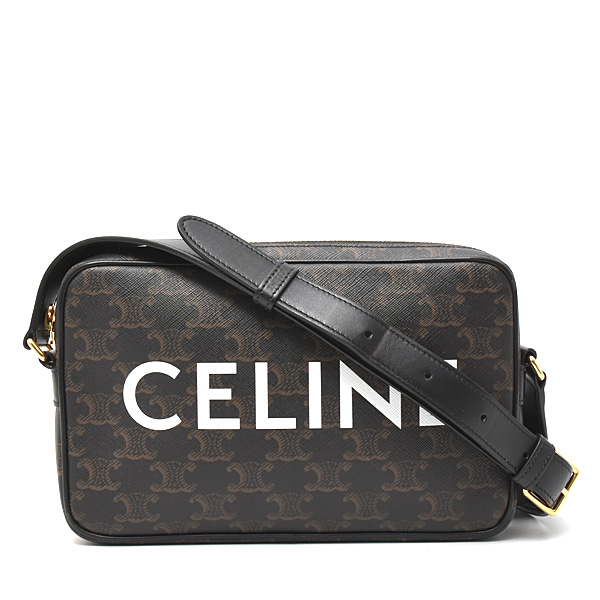 セリーヌ バッグ レディース トリオンフ ショルダーバッグ ロゴ入り PVCレザー ブラック CELINE 194502 中古