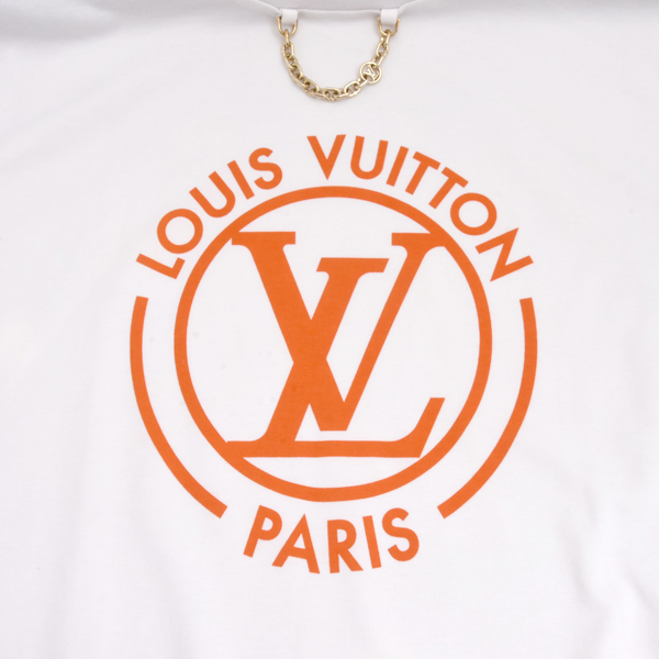 ルイヴィトン レディース フロックド LV Tシャツ 半袖 Mサイズ クリーニング済み ホワイト オレンジ Louis Vuitton 中古
