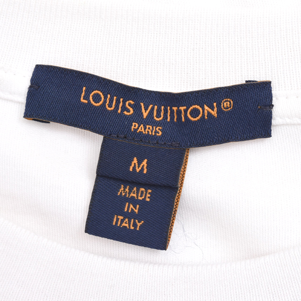 ルイヴィトン レディース フロックド LV Tシャツ 半袖 Mサイズ クリーニング済み ホワイト オレンジ Louis Vuitton 中古