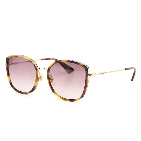 グッチ サングラス メンズ レディース セルフレーム メタルフレーム フォックスサングラス アジアンフィット メガネ ブラウン系 GUCCI 中古