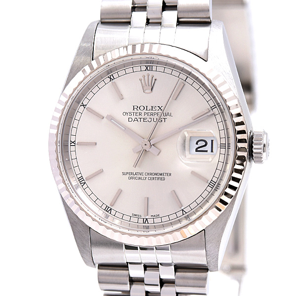 ロレックス 時計 メンズ デイトジャスト 自動巻 Y番 シルバー文字盤 SS×WG ROLEX 16234 中古