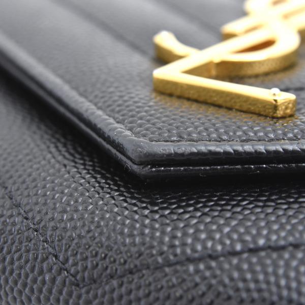 イヴサンローラン 財布 レディース カサンドラ モノグラム ラージフラップウォレット 長財布 レザー ブラック SAINT LAURENT 372264 中古