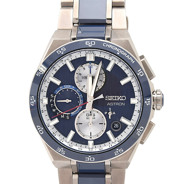 セイコー 時計 メンズ アストロン ネクスタ― GPS ソーラー クロノグラフ ブルー文字盤 チタン TI SEIKO 5X83-0AA0 中古