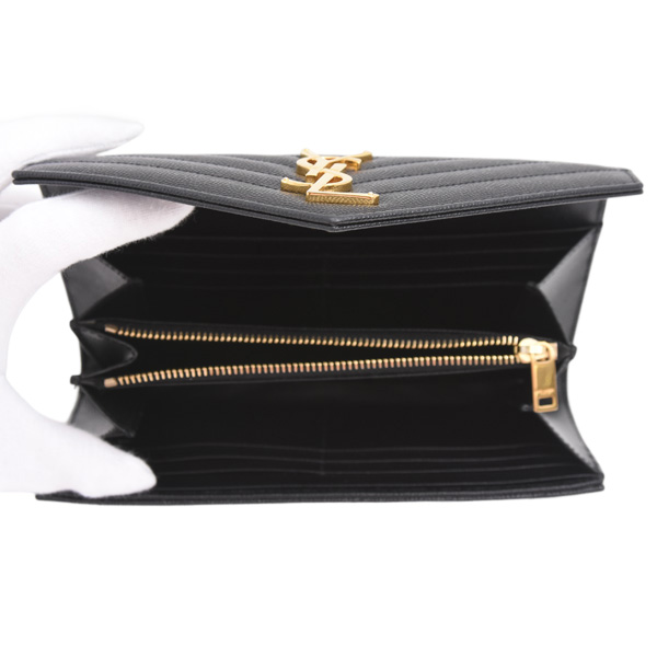 イヴサンローラン 財布 レディース カサンドラ モノグラム ラージフラップウォレット 長財布 レザー ブラック SAINT LAURENT 372264 中古