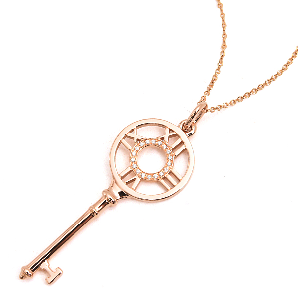 ティファニー ネックレス レディース アトラス キー ダイヤモンド ネックレス ピンクゴールド TIFFANY 750PG 中古