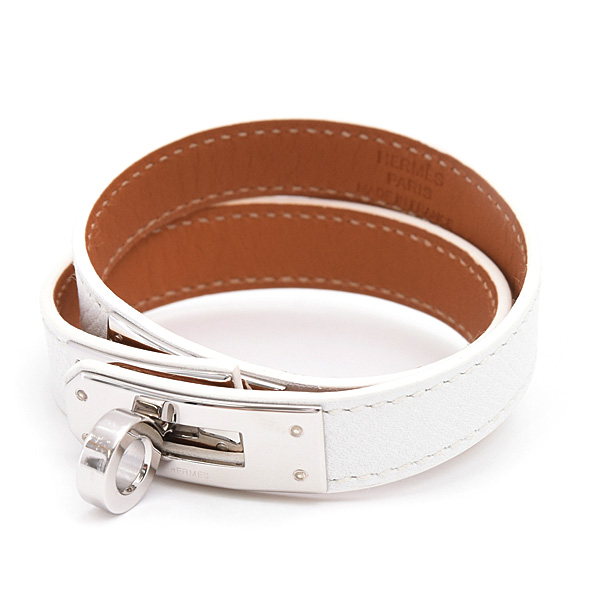 エルメス ブレスレット レディース ケリー ドゥブルトゥール Sサイズ □P刻 ヴォーエプソン ホワイト HERMES ヴォーエプソン 中古