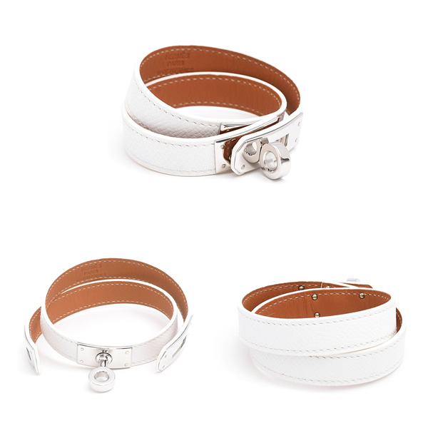 エルメス ブレスレット レディース ケリー ドゥブルトゥール Sサイズ □P刻 ヴォーエプソン ホワイト HERMES ヴォーエプソン 中古
