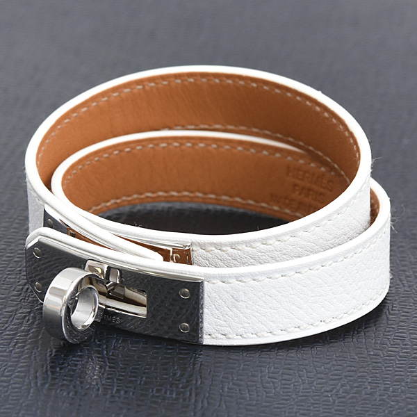 エルメス ブレスレット レディース ケリー ドゥブルトゥール Sサイズ □P刻 ヴォーエプソン ホワイト HERMES ヴォーエプソン 中古