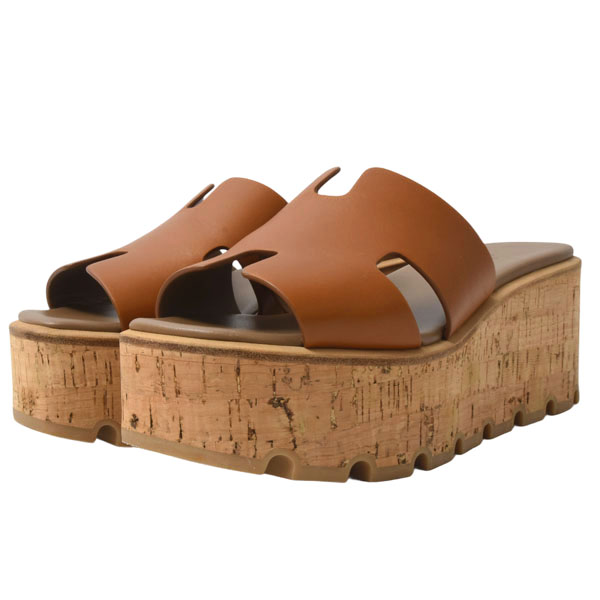 エルメス 靴 レディース エズ30 フラットフォームサンダル 表記サイズ35 日本サイズ22.5～23cm レザー×コルク×ラバー ナチュラル HERMES 中古