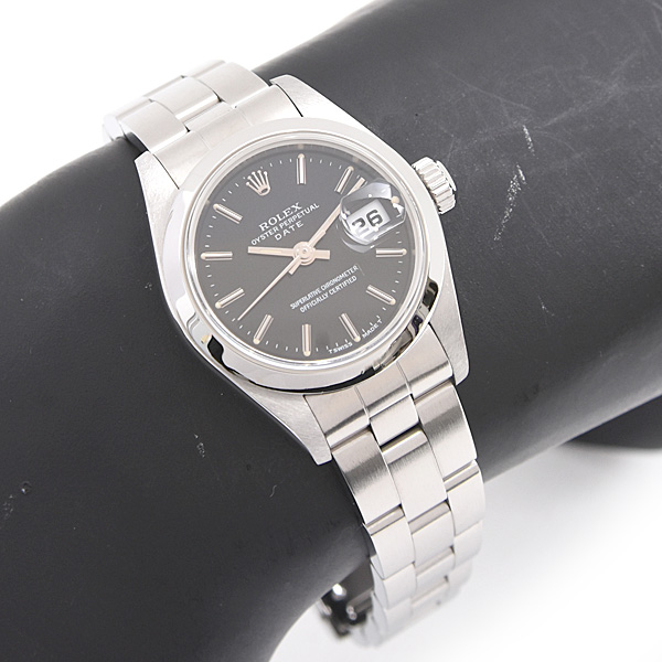 ロレックス 時計 レディース オイスターパーペチュアル デイト 自動巻 U番 ブラック文字盤 ステンレス ROLEX 69160 中古