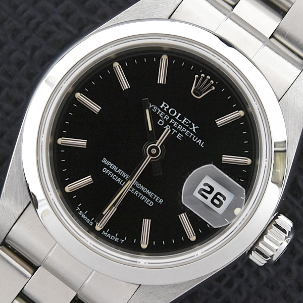 ロレックス 時計 レディース オイスターパーペチュアル デイト 自動巻 U番 ブラック文字盤 ステンレス ROLEX 69160 中古
