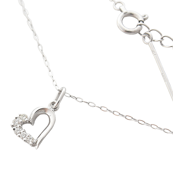 ヨンドシー ネックレス レディース ハートモチーフ ダイヤモンド ペンダント ホワイトゴールド K18WG 4℃ 中古