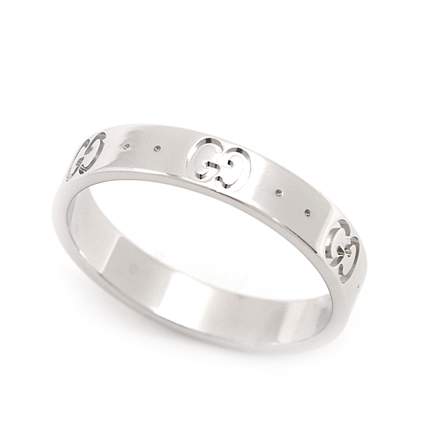 グッチ 指輪 メンズ GG アイコン リング ホワイトゴールド 刻印サイズ19 実測18号 幅3.9mm ICON RING GUCCI 750WG K18WG 中古