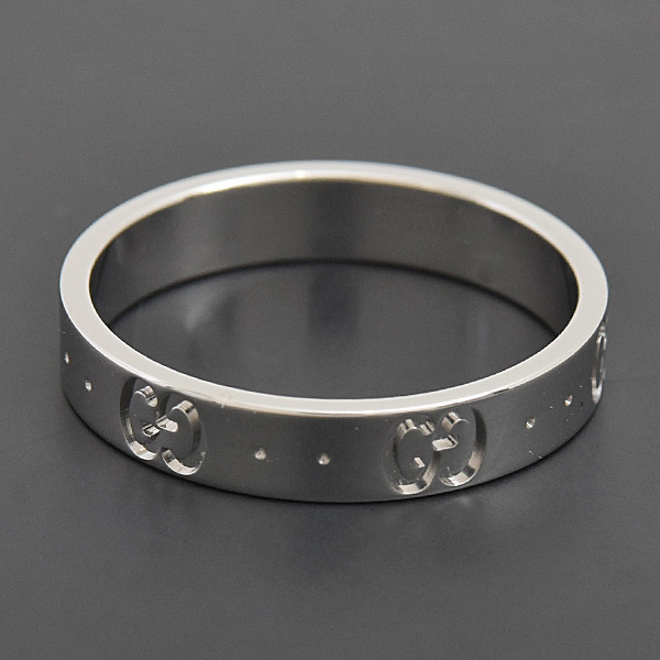 グッチ 指輪 メンズ GG アイコン リング ホワイトゴールド 刻印サイズ19 実測18号 幅3.9mm ICON RING GUCCI 750WG K18WG 中古