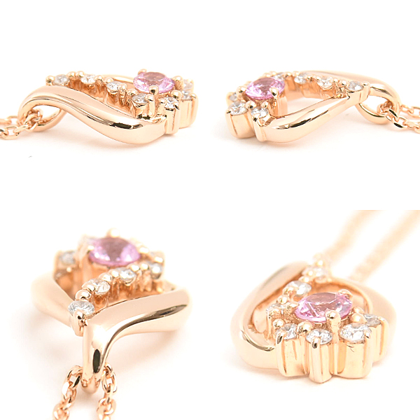 ヨンドシー ネックレス レディース ピンクサファイア ダイヤ ティアドロップ ペンダント 雫 ピンクゴールド 4℃ K18PG 750PG 中古