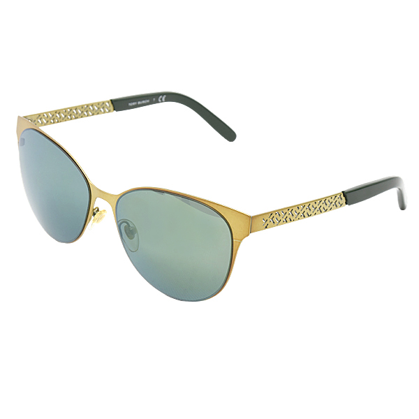 トリーバーチ サングラス レディース キャットアイ サングラス メタルフレーム プラスチック グリーン×ゴールド TORY BURCH TY6046 中古