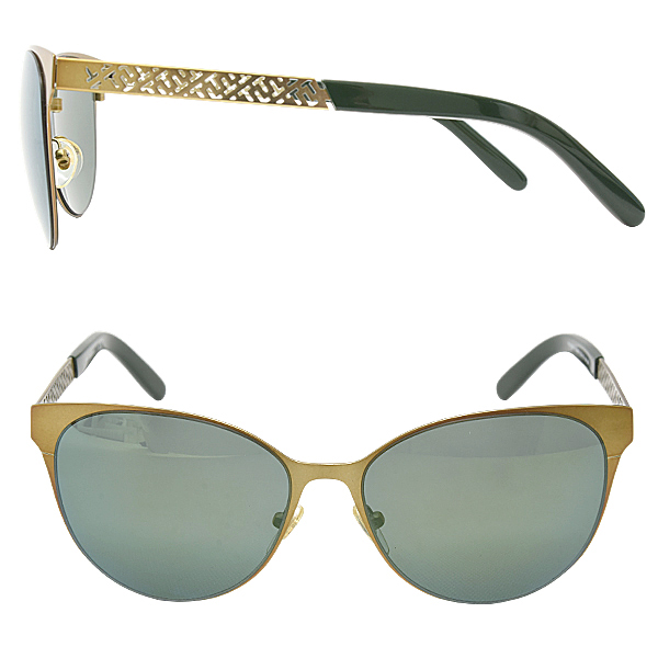 トリーバーチ サングラス レディース キャットアイ サングラス メタルフレーム プラスチック グリーン×ゴールド TORY BURCH TY6046 中古