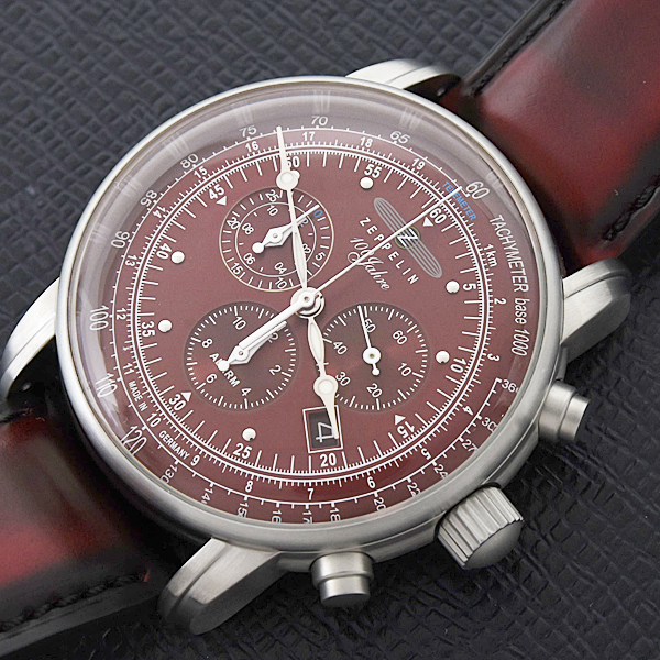 ツェッペリン 時計 メンズ 日本限定 クロノグラフアラーム 100周年記念 電池式 レッド文字盤 ステンレス SS ZEPPELIN 8680-5 中古