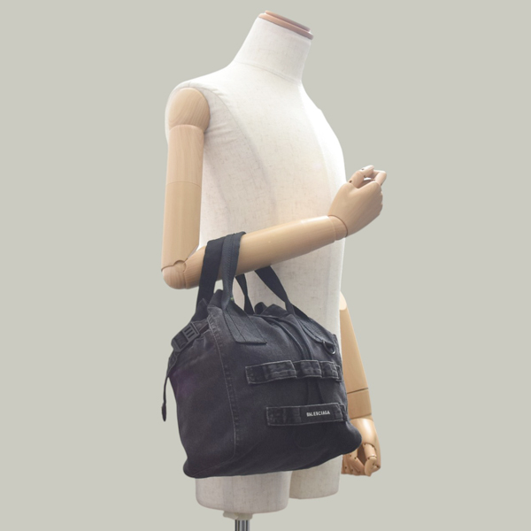 バレンシアガ バッグ レディース アーミー スモール 2WAY トートバッグ ショルダーバッグ デニム ブラック BALENCIAGA 644029 中古