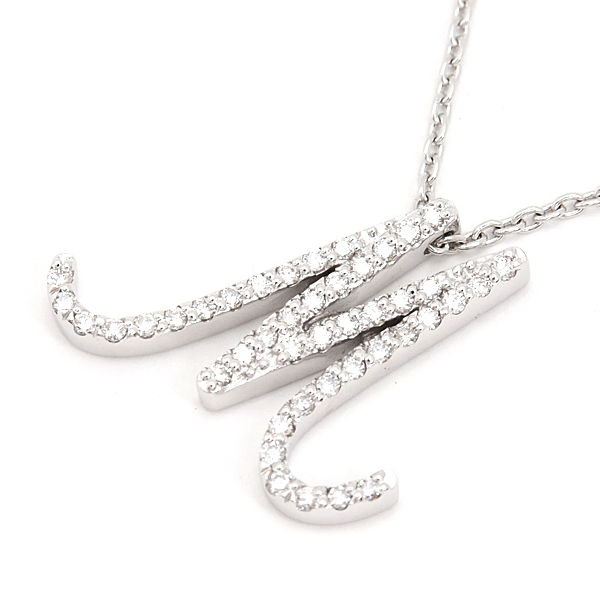 ポンヴェキオ ネックレス レディース イニシャル M ダイヤ ペンダント D0.22ct ホワイトゴールド PONTE VECCHIO K18WG 中古