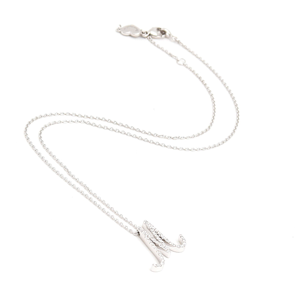 ポンヴェキオ ネックレス レディース イニシャル M ダイヤ ペンダント D0.22ct ホワイトゴールド PONTE VECCHIO K18WG 中古