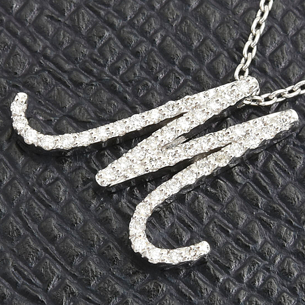 ポンヴェキオ ネックレス レディース イニシャル M ダイヤ ペンダント D0.22ct ホワイトゴールド PONTE VECCHIO K18WG 中古