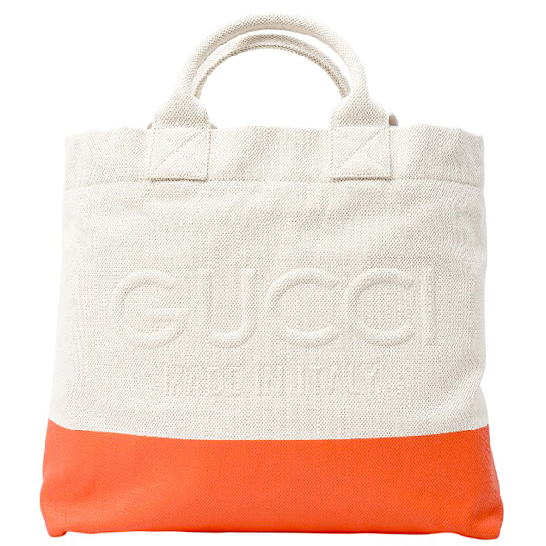 グッチ バッグ メンズ レディース エンボス ディテール キャンバス ラージ トートバッグ ホワイト オレンジ GUCCI 782741 中古
